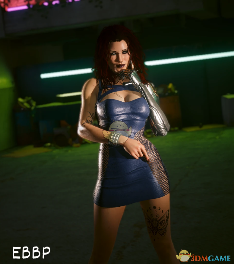 《赛博朋克2077》v1.63青金石蓝色迷你网纹裙MOD