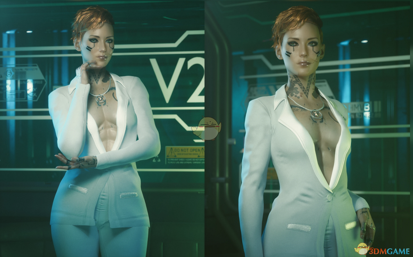 《赛博朋克2077》穿白色西装的big boobs V MOD