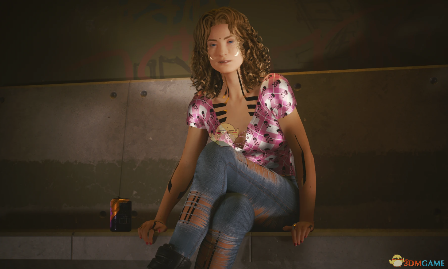 《赛博朋克2077》粉黑骷髅可爱短T EBBP MOD