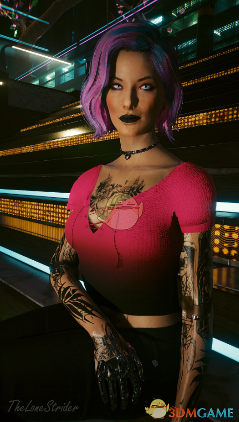 《赛博朋克2077》粉黑色可爱短T EBBP MOD