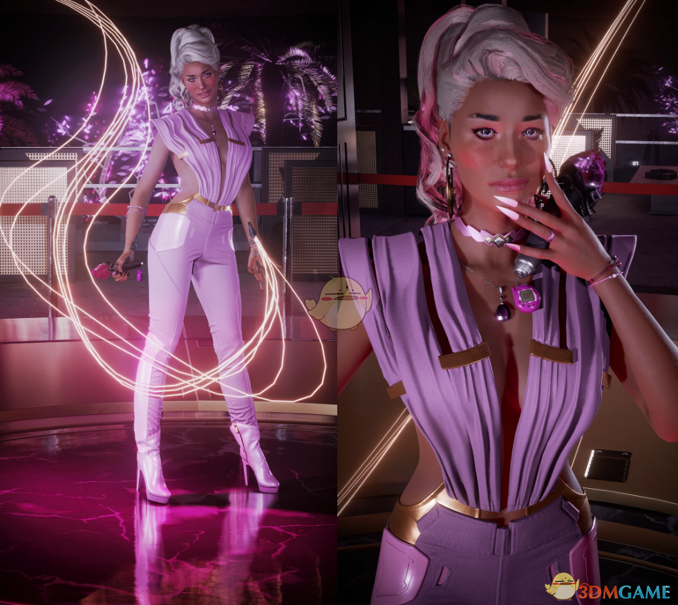 《赛博朋克2077》穿胭脂粉色现代金扣服装的V EBB MOD