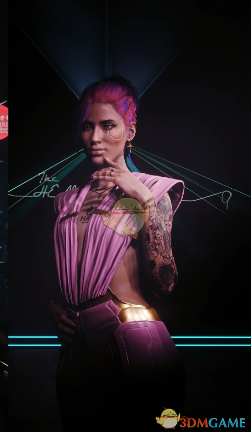 《赛博朋克2077》穿粉色现代金扣服装的V EBB MOD