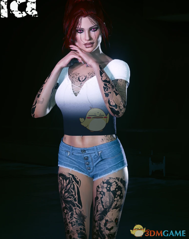 《赛博朋克2077》白黑色可爱短T EBBPRB MOD