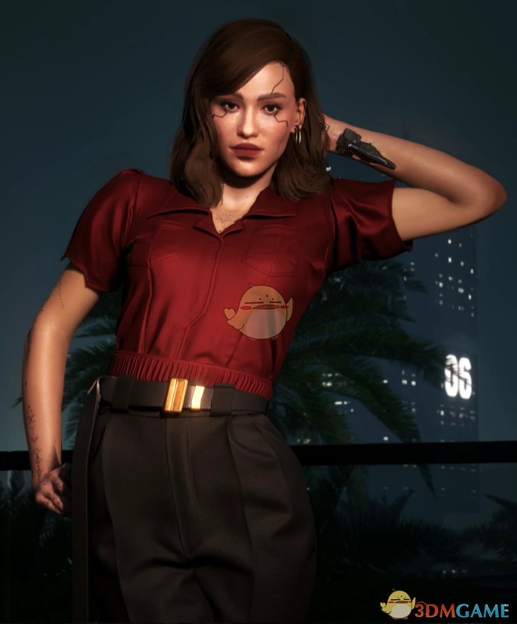  《赛博朋克2077》绯红色工装露腹短上衣MOD