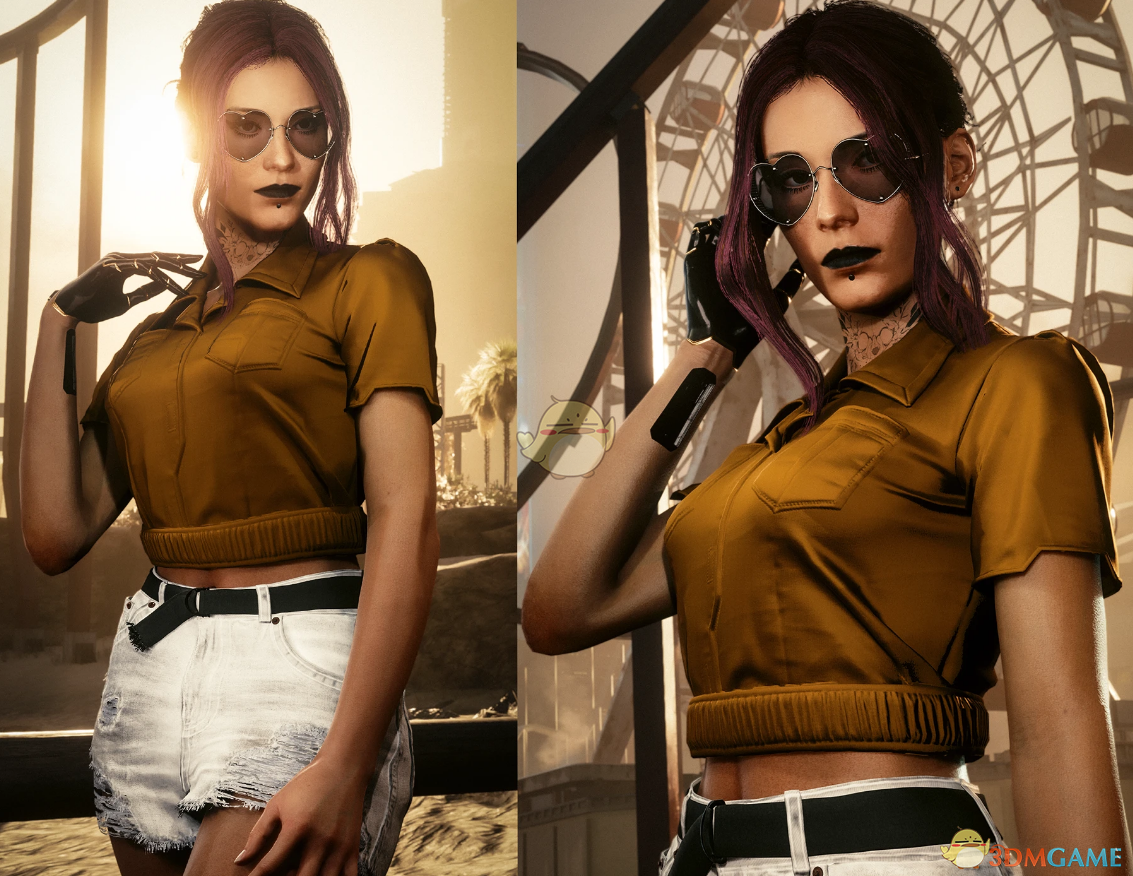  《赛博朋克2077》芥末黄色工装露腹短上衣MOD
