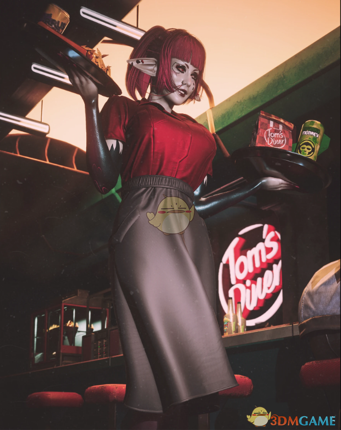  《赛博朋克2077》红色工装露腹短上衣MOD