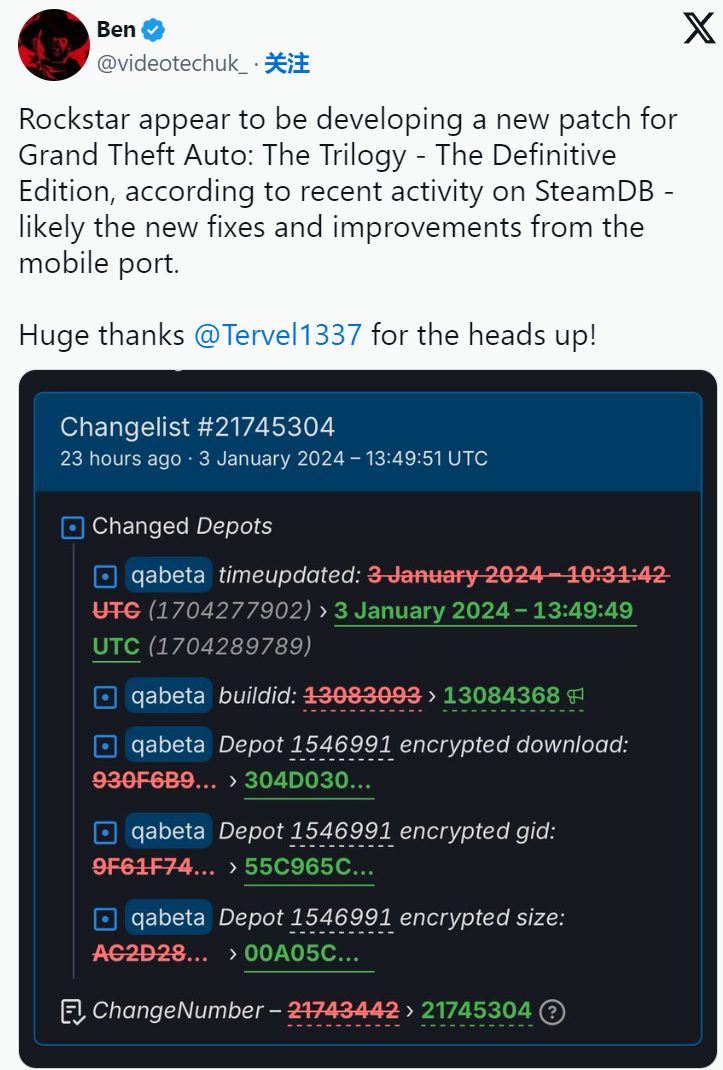 《GTA：三部曲》或获得修复 SteamDB页面有更新