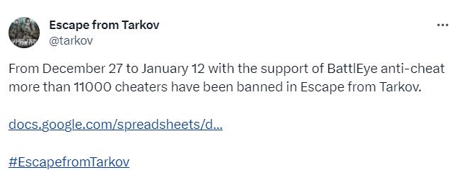 开年两周时间 《逃离塔科夫》已封禁超过万名作弊者