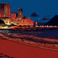 《Wallpaper Engine》繁华城市夜晚的海滩高清动态壁纸