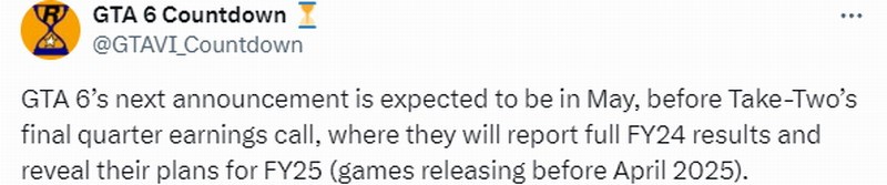 《GTA6》新内容或将于5月公布：发售日或预告截图？