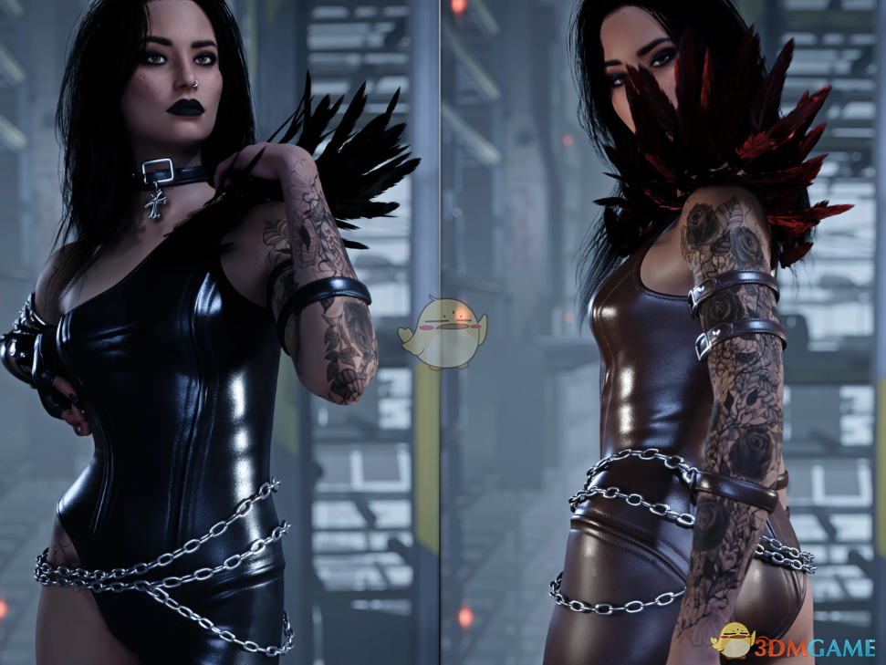 《赛博朋克2077》性感黑羽哥特全套服装MOD