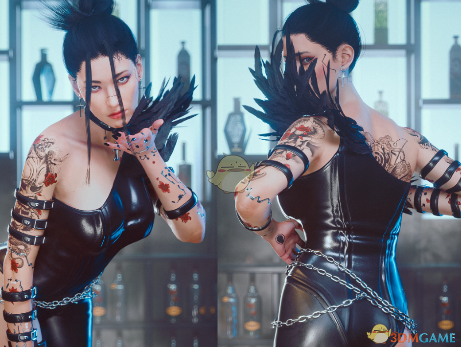 《赛博朋克2077》性感黑羽哥特全套服装MOD