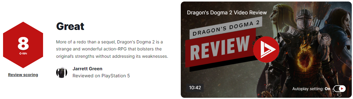 《龙之信条2》IGN评8分 发扬了优点但没解决缺点