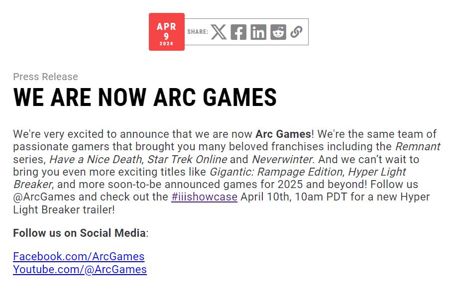 《遗迹2》发行商宣布更名为ARC GAMES 将继续发行游戏