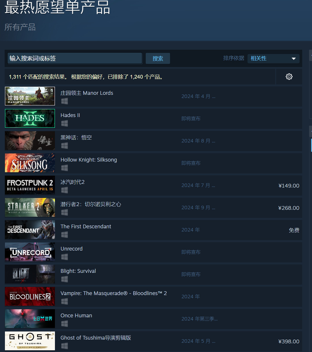 《潜行者2》目前是Steam愿望单第六大游戏