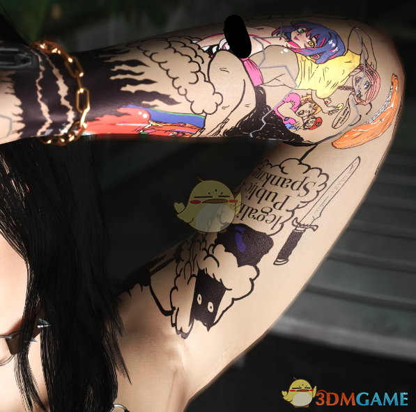 《赛博朋克2077》性感动漫女孩纹身MOD