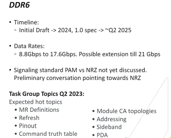 DDR6内存标准将初步敲定 最高速率提升至21Gbps
