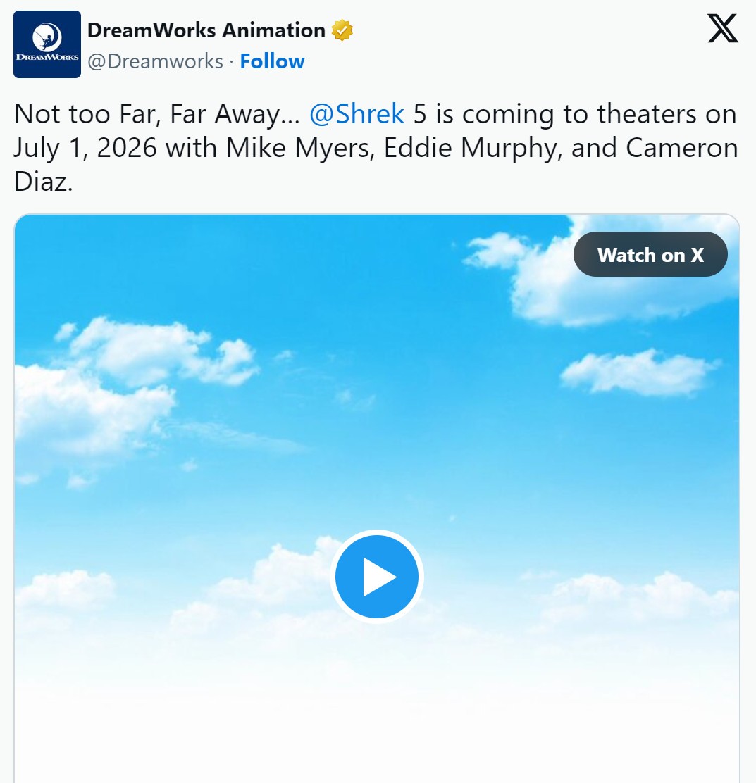 动画电影《怪物史瑞克5》官宣 定档2026年7月