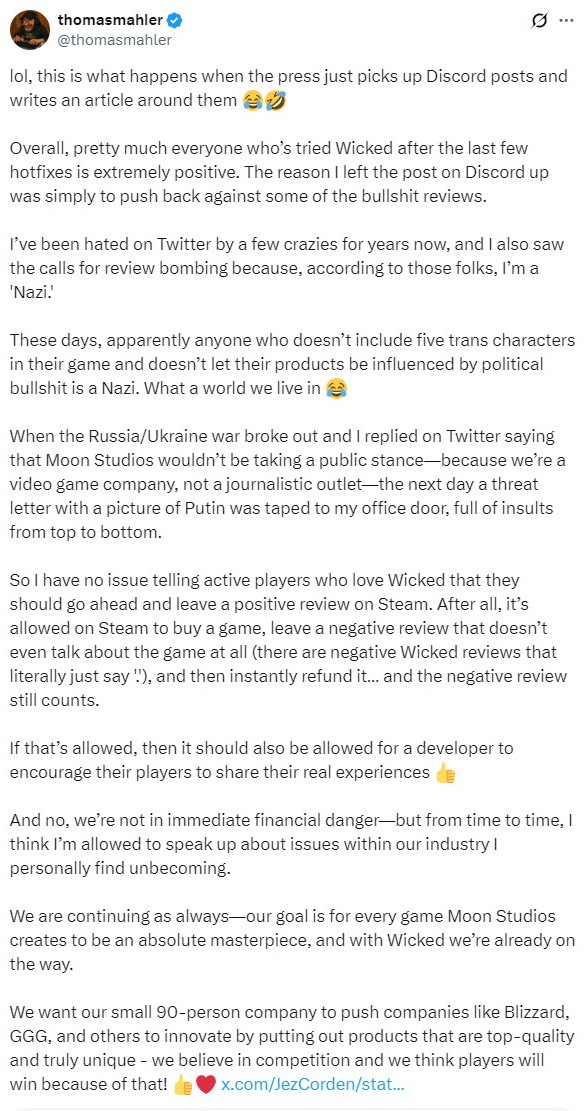 《恶意不息》CEO怒斥差评疯子：因没有DEI遭憎恨