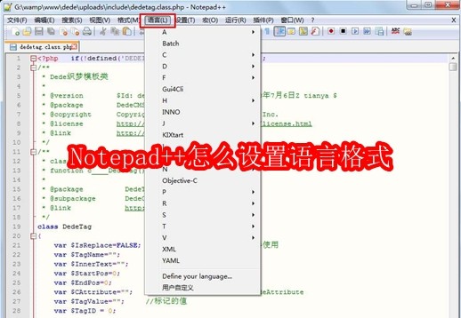 Notepad++怎么设置语言格式