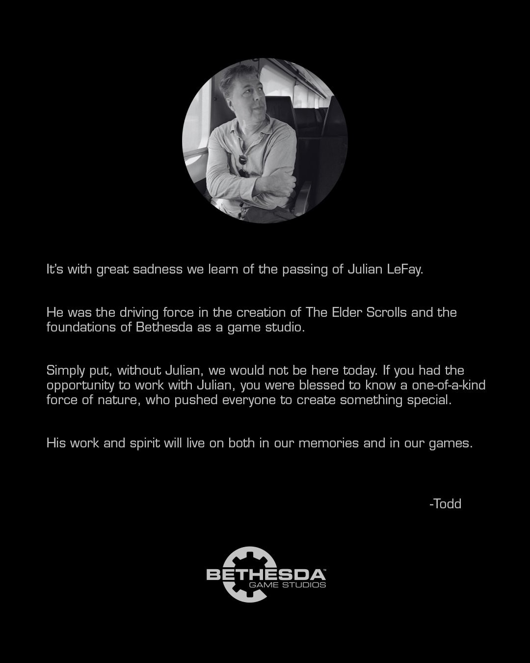 《上古卷轴》之父逝世  陶德悼念：他的精神永存游戏世界