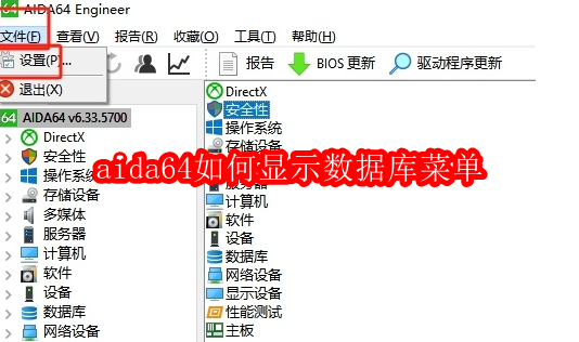 aida64硬件检测工具如何显示数据库菜单