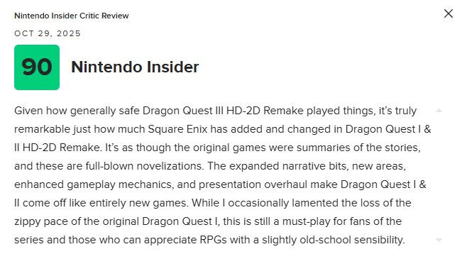 《勇者斗恶龙1&2 HD-2D重制版》M站均分86分：对原作的真挚致敬！