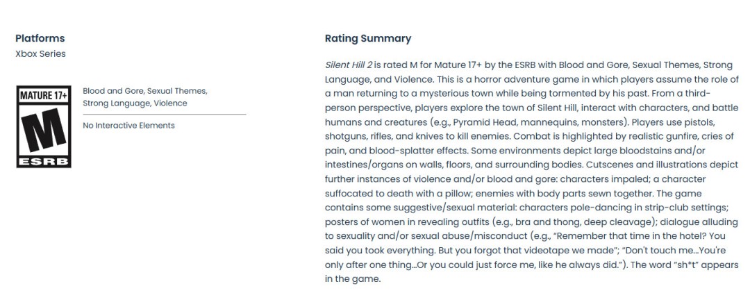 《寂静岭2：重制版》Xbox Series版已完成ESRB分级