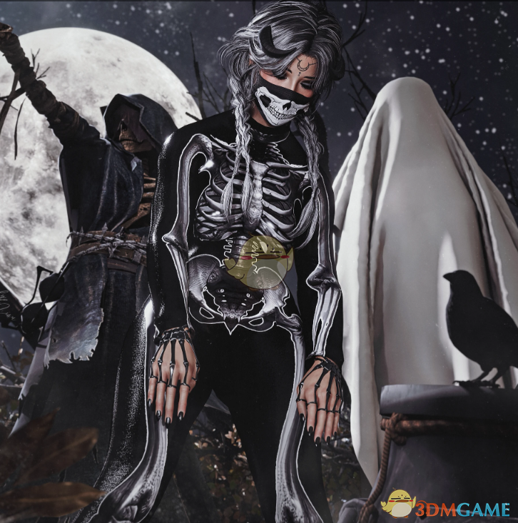 《赛博朋克2077》万圣节骷髅连体紧身衣MOD