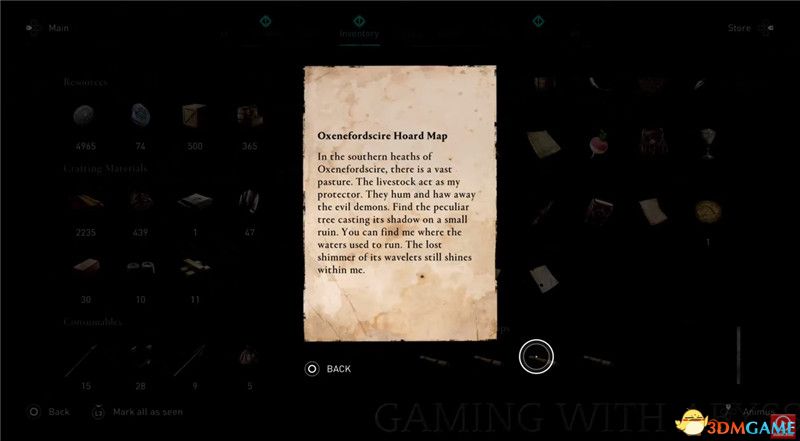 《刺客信条：英灵殿》全收集图文攻略 全财富神秘传说文物装备技能等收集品位置