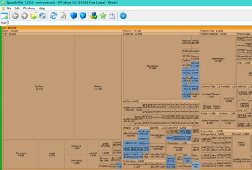 spacesniffer怎么快速查看文件夹大小