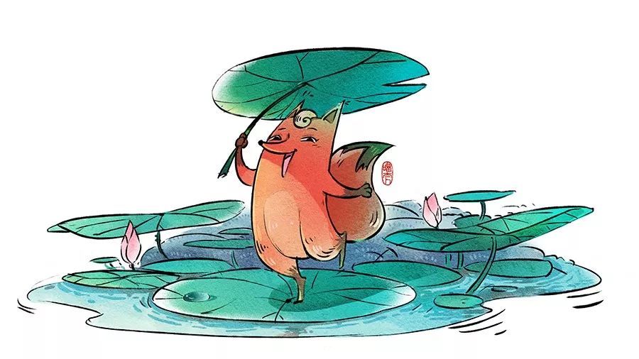 PS如何制作踩在荷叶上小狐狸插画