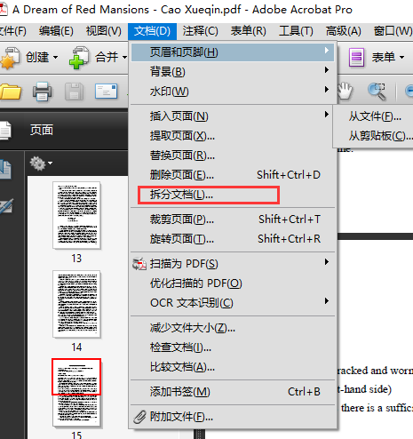 如何设置adobe acrobat拆分文档