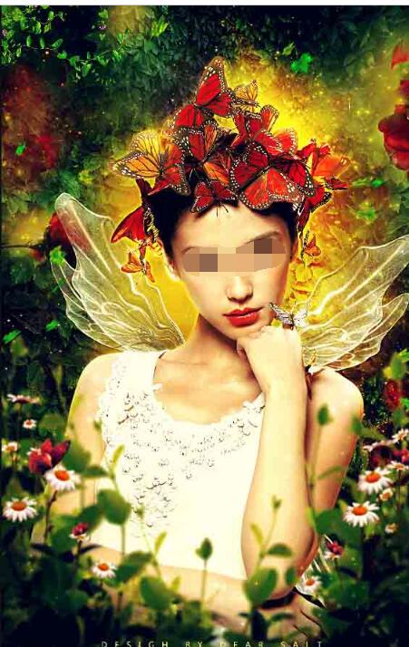 PS怎样合成森林蝴蝶花仙子插画