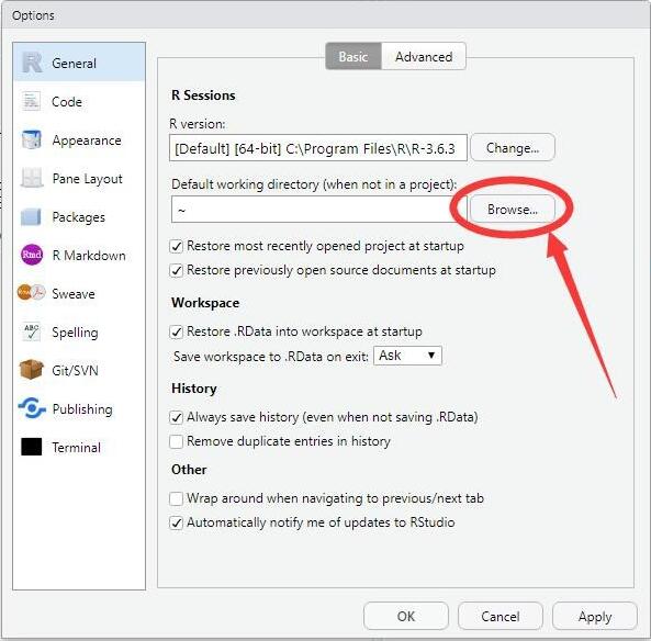 RStudio默认工作目录如何设置