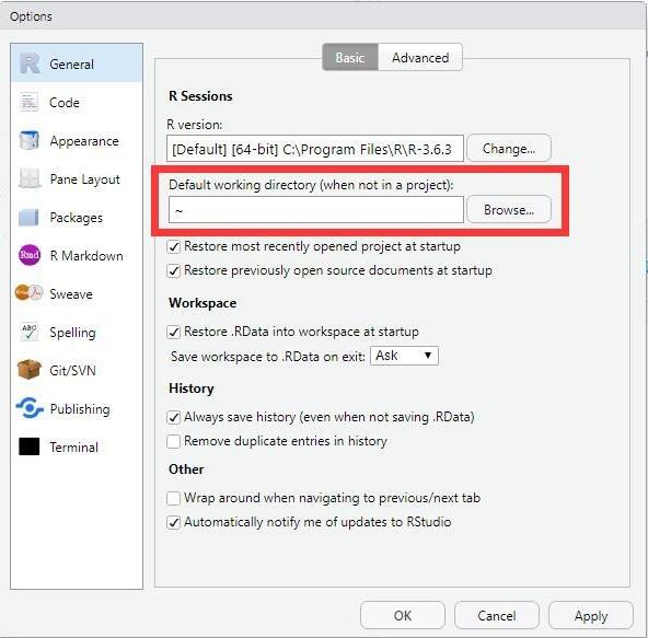 RStudio默认工作目录如何设置