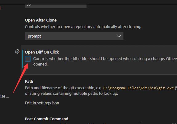 VSCode中git怎么开启单击打开差异