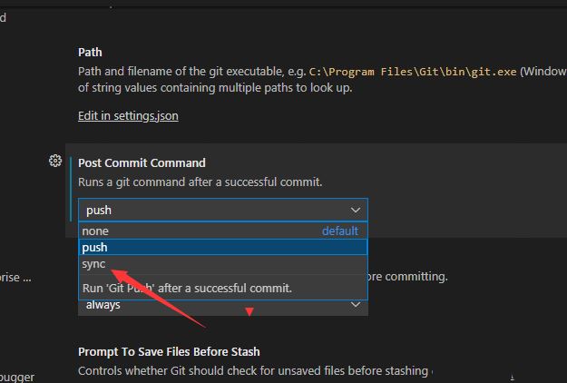 VSCode中git怎么设置提交后命令同步
