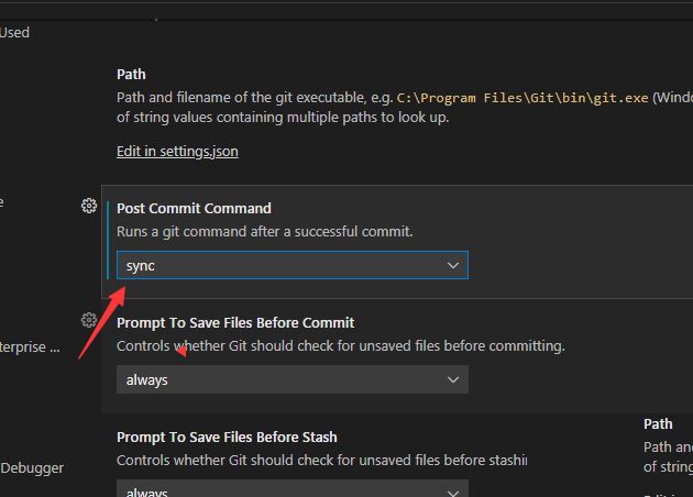 VSCode中git怎么设置提交后命令同步