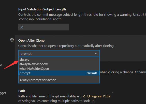 VSCode怎么设置在git中总是在克隆后打