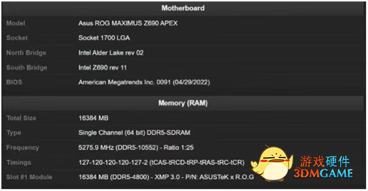 只为超越 华硕ROG Z690 APEX主板创DDR5-10552！
