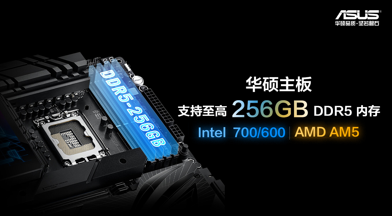 华硕Intel 700/600、AM5四槽主板支持256GB DDR5内存