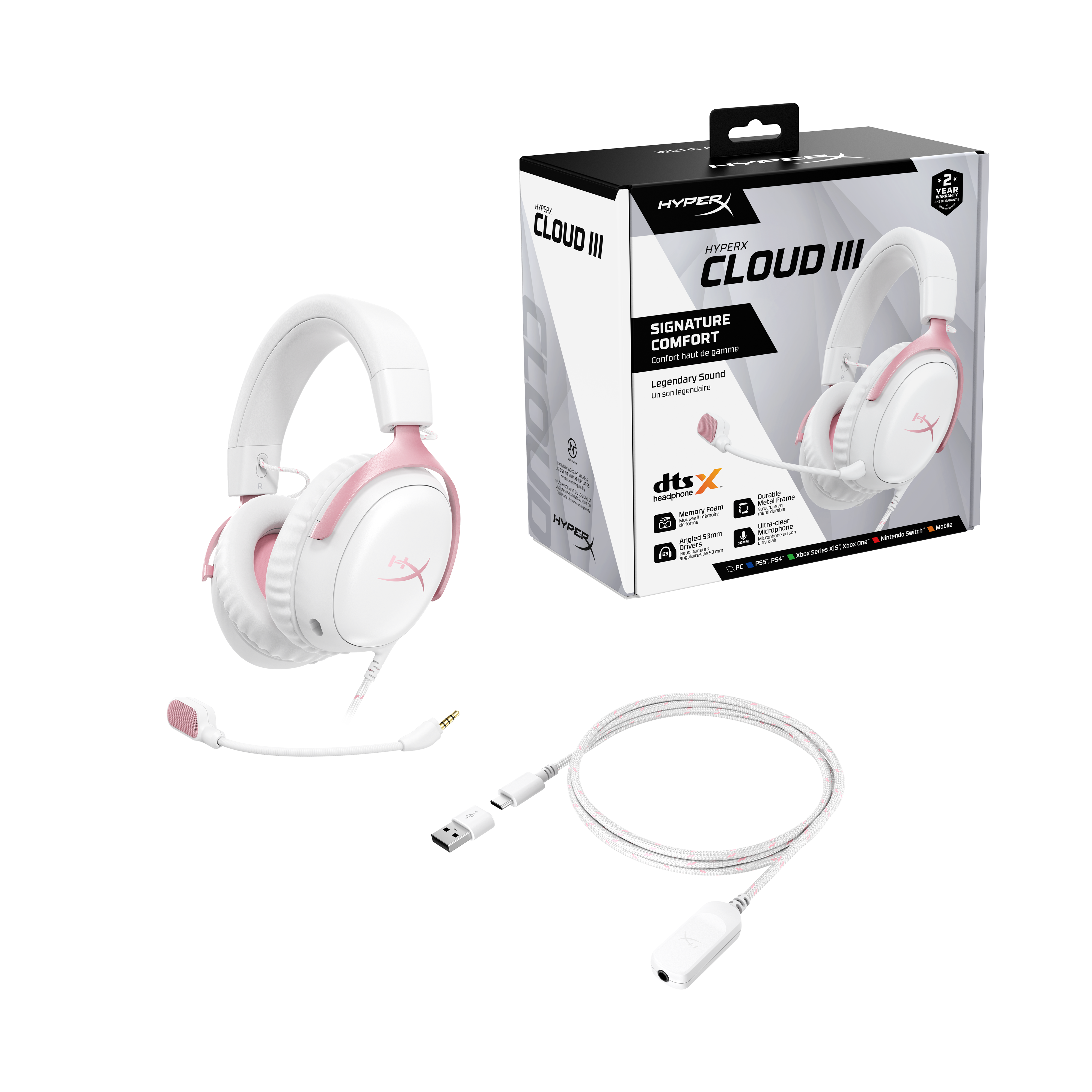 HyperX全新推出Cloud III (Pink)飓风3游戏耳机（雾光粉）