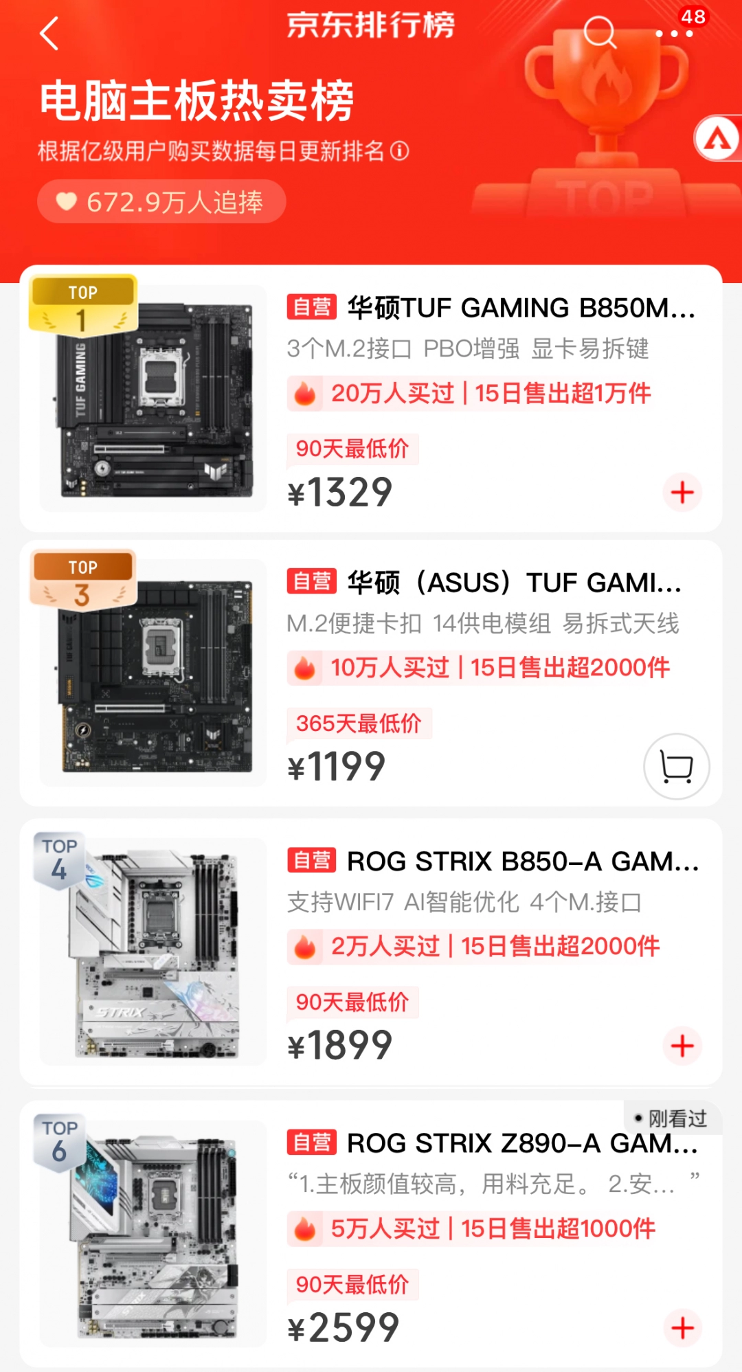 华硕B850重炮手主板京东热卖榜首 618装机首选