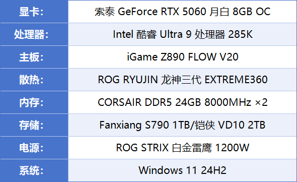 索泰 RTX 5060 月白评测：涨幅明显，2k也有一战之力
